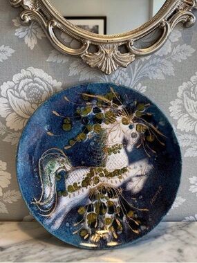 Sascha B Brastoff Signed Midcentury Enamel On Copper Horse Wall Plate 1950’s